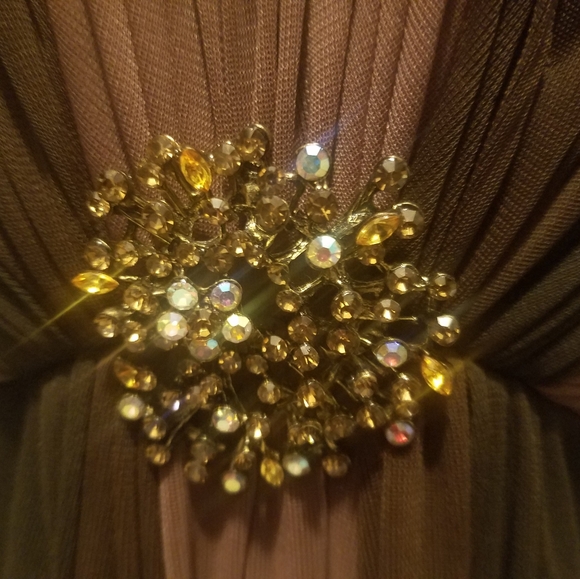 Alex Evening Brown Party Maxi Dress With Shawl Size 6P - Picture 7 of 11